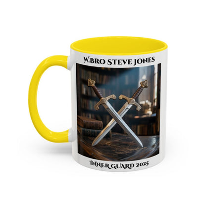 Premium Personalised Freemason Colour Rim Mug - Inner Guard Design - Crossed Swords - Masonic Mugs