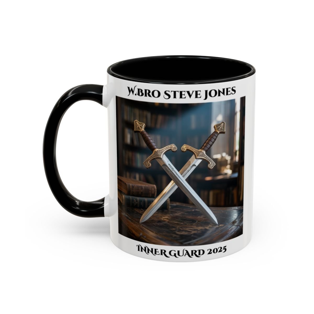 Premium Personalised Freemason Colour Rim Mug - Inner Guard Design - Crossed Swords - Masonic Mugs