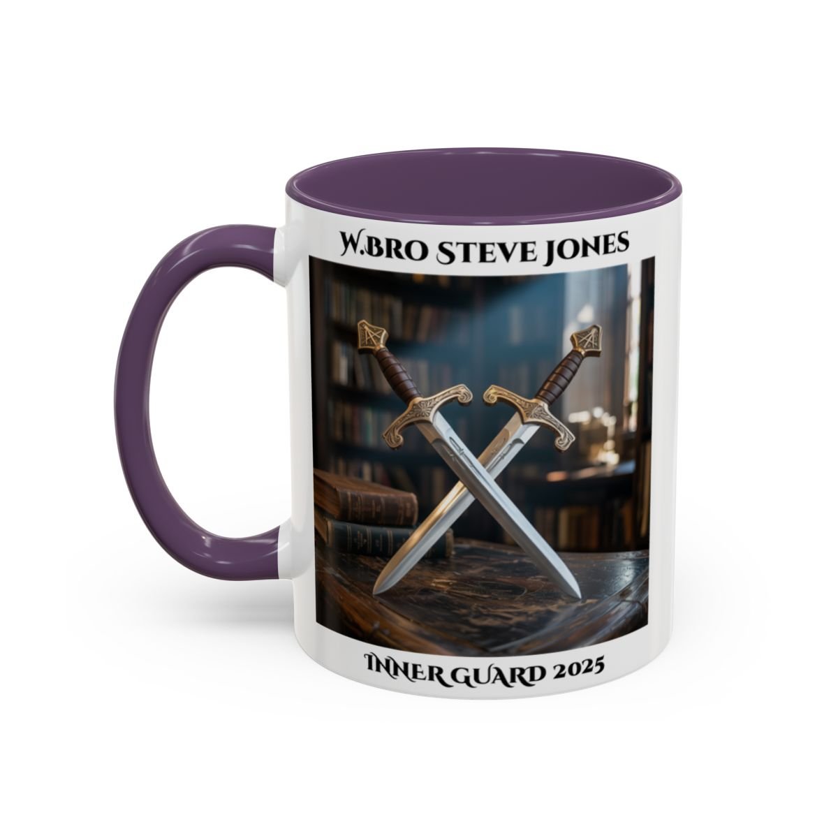 Premium Personalised Freemason Colour Rim Mug - Inner Guard Design - Crossed Swords - Masonic Mugs