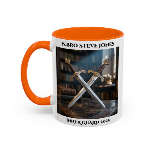 Premium Personalised Freemason Colour Rim Mug - Inner Guard Design - Crossed Swords - Masonic Mugs