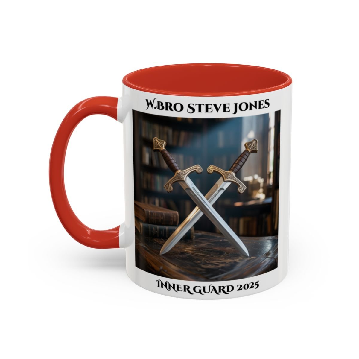 Premium Personalised Freemason Colour Rim Mug - Inner Guard Design - Crossed Swords - Masonic Mugs
