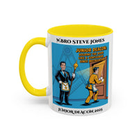 Premium Personalised Freemason Colour Rim Mug - Junior Deacon Design - Holding the door like a gentleman since installation - Masonic Mugs