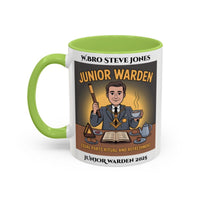 Premium Personalised Freemason Colour Rim Mug - Junior Warden Design - Equal Parts Ritual and Refreshment - Masonic Mugs