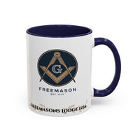 Premium Personalised Freemason Colour Rim Mug - Junior Warden Design - I watch the time and the teapot - Masonic Mugs