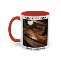 Premium Personalised Freemason Colour Rim Mug - Junior Warden Design - Plumb Rule - Masonic Mugs