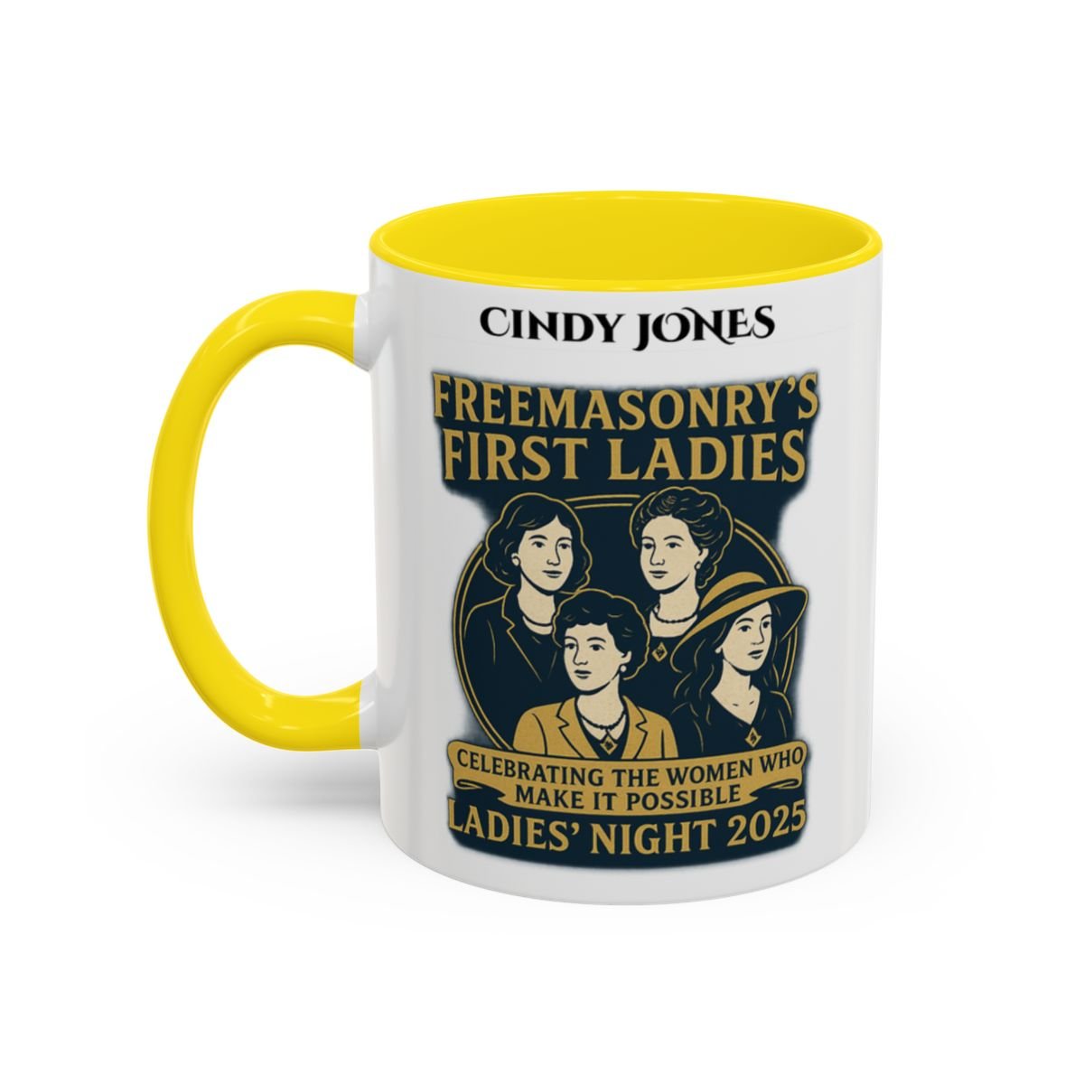 Premium Personalised Freemason Colour Rim Mug - Ladies Night Design - Behind Every Great Mason is a Greater Woman - Masonic Mugs