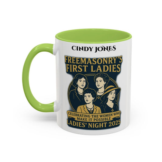 Premium Personalised Freemason Colour Rim Mug - Ladies Night Design - Behind Every Great Mason is a Greater Woman - Masonic Mugs