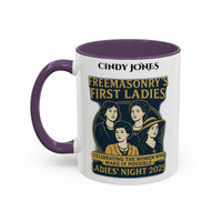 Premium Personalised Freemason Colour Rim Mug - Ladies Night Design - Behind Every Great Mason is a Greater Woman - Masonic Mugs