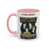 Premium Personalised Freemason Colour Rim Mug - Ladies Night Design - Behind Every Great Mason is a Greater Woman - Masonic Mugs