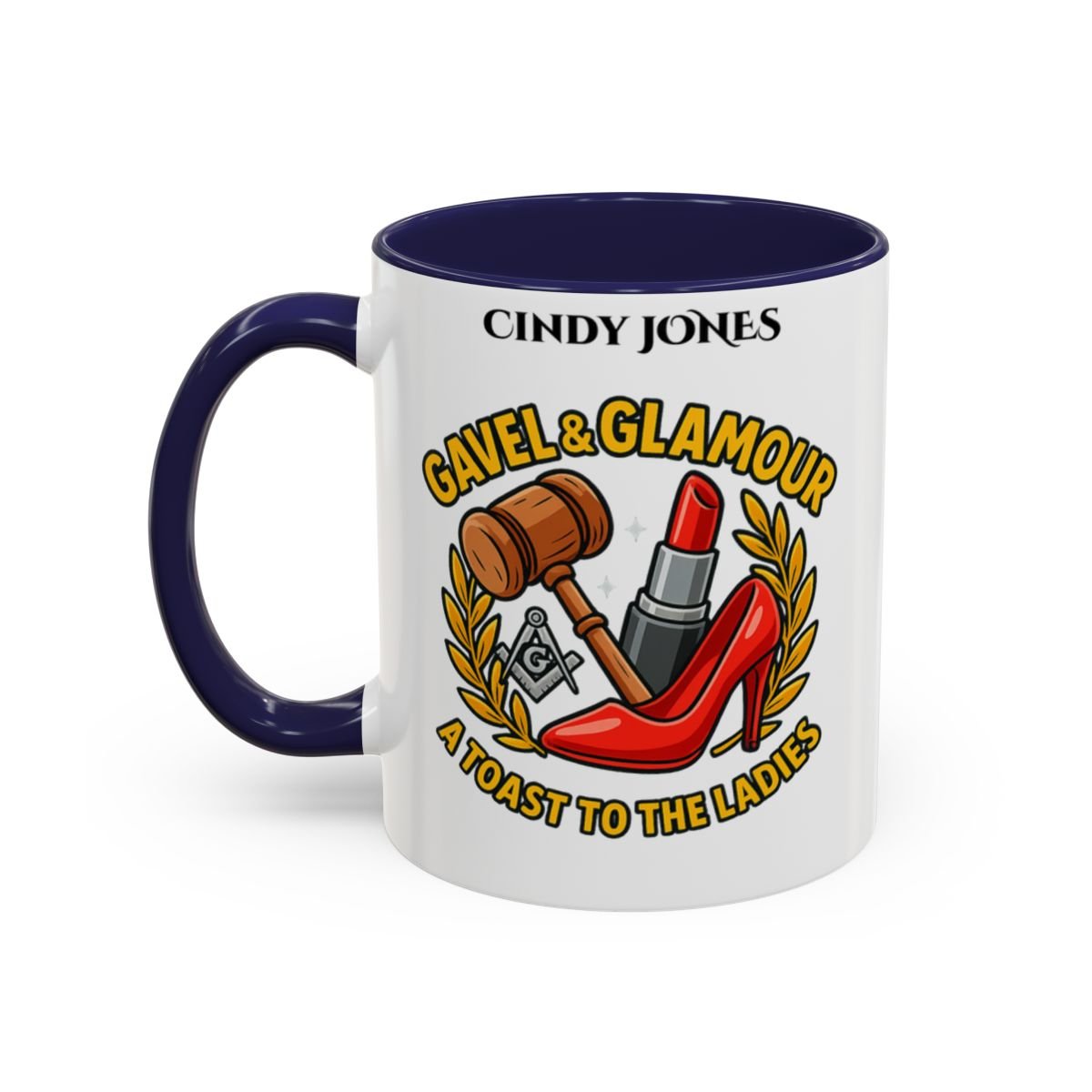 Premium Personalised Freemason Colour Rim Mug - Ladies Night Design - Gavel and Glamour - Masonic Mugs