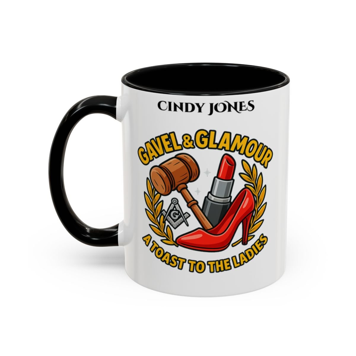 Premium Personalised Freemason Colour Rim Mug - Ladies Night Design - Gavel and Glamour - Masonic Mugs