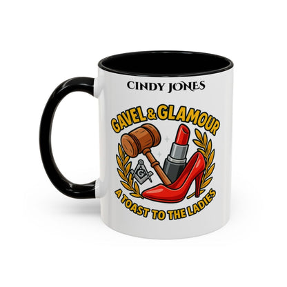 Premium Personalised Freemason Colour Rim Mug - Ladies Night Design - Gavel and Glamour - Masonic Mugs