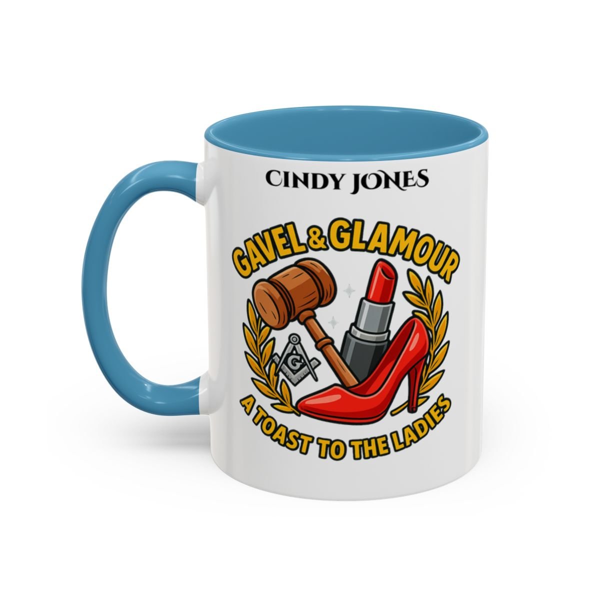 Premium Personalised Freemason Colour Rim Mug - Ladies Night Design - Gavel and Glamour - Masonic Mugs
