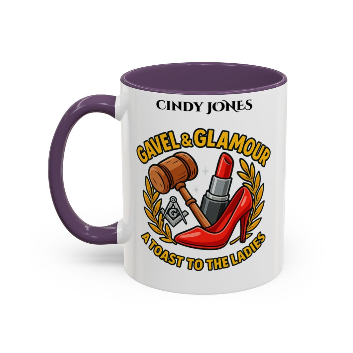 Premium Personalised Freemason Colour Rim Mug - Ladies Night Design - Gavel and Glamour - Masonic Mugs
