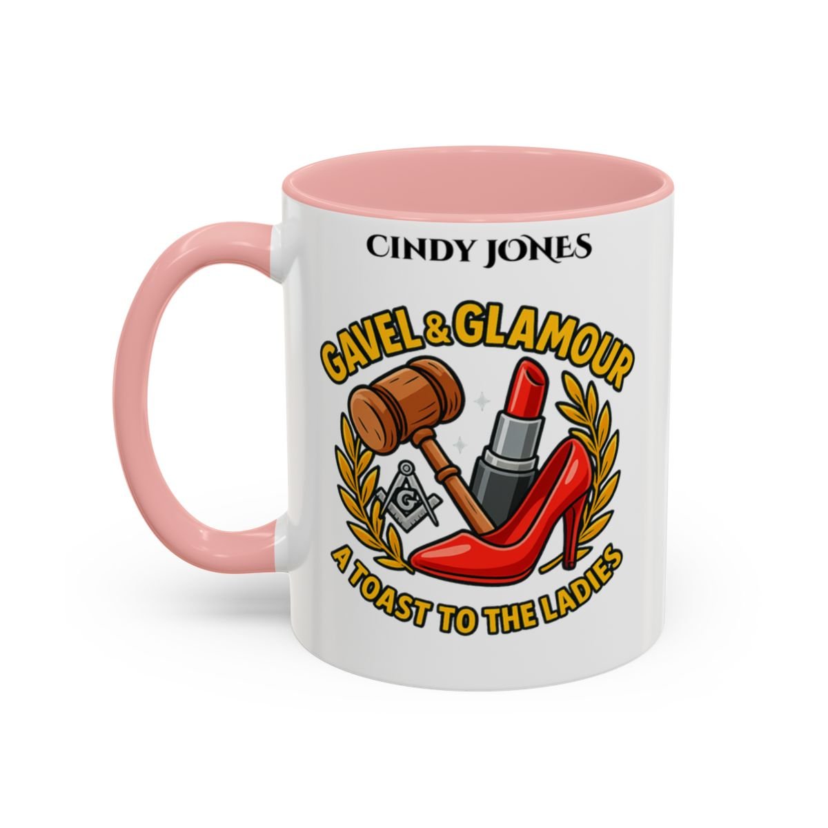 Premium Personalised Freemason Colour Rim Mug - Ladies Night Design - Gavel and Glamour - Masonic Mugs