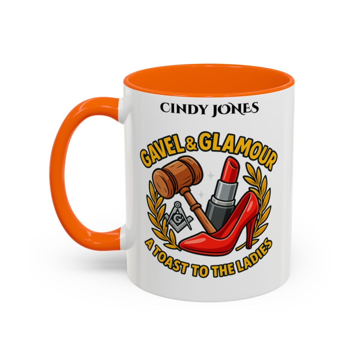 Premium Personalised Freemason Colour Rim Mug - Ladies Night Design - Gavel and Glamour - Masonic Mugs