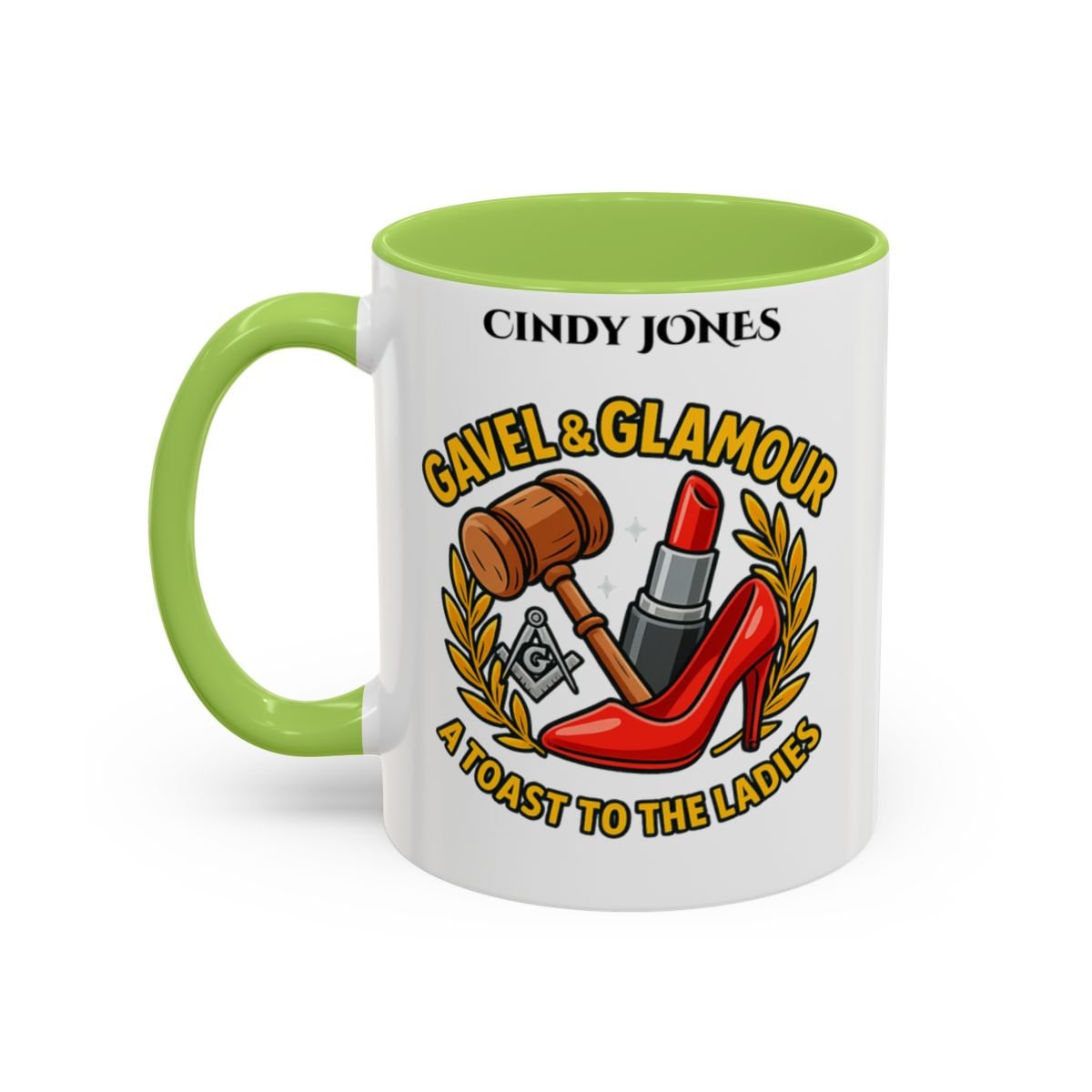 Premium Personalised Freemason Colour Rim Mug - Ladies Night Design - Gavel and Glamour - Masonic Mugs