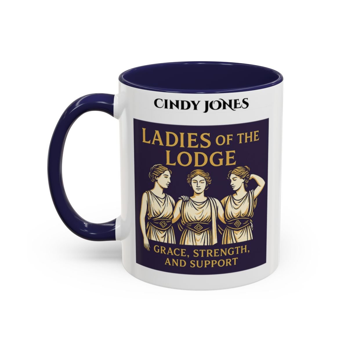 Premium Personalised Freemason Colour Rim Mug - Ladies Night Design - Grace Strength and Support - Masonic Mugs