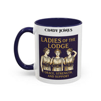 Premium Personalised Freemason Colour Rim Mug - Ladies Night Design - Grace Strength and Support - Masonic Mugs