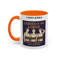 Premium Personalised Freemason Colour Rim Mug - Ladies Night Design - Grace Strength and Support - Masonic Mugs