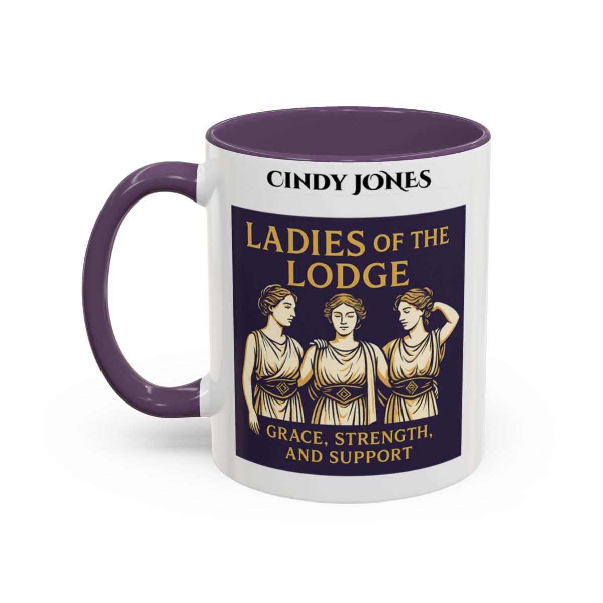 Premium Personalised Freemason Colour Rim Mug - Ladies Night Design - Grace Strength and Support - Masonic Mugs