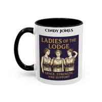 Premium Personalised Freemason Colour Rim Mug - Ladies Night Design - Grace Strength and Support - Masonic Mugs