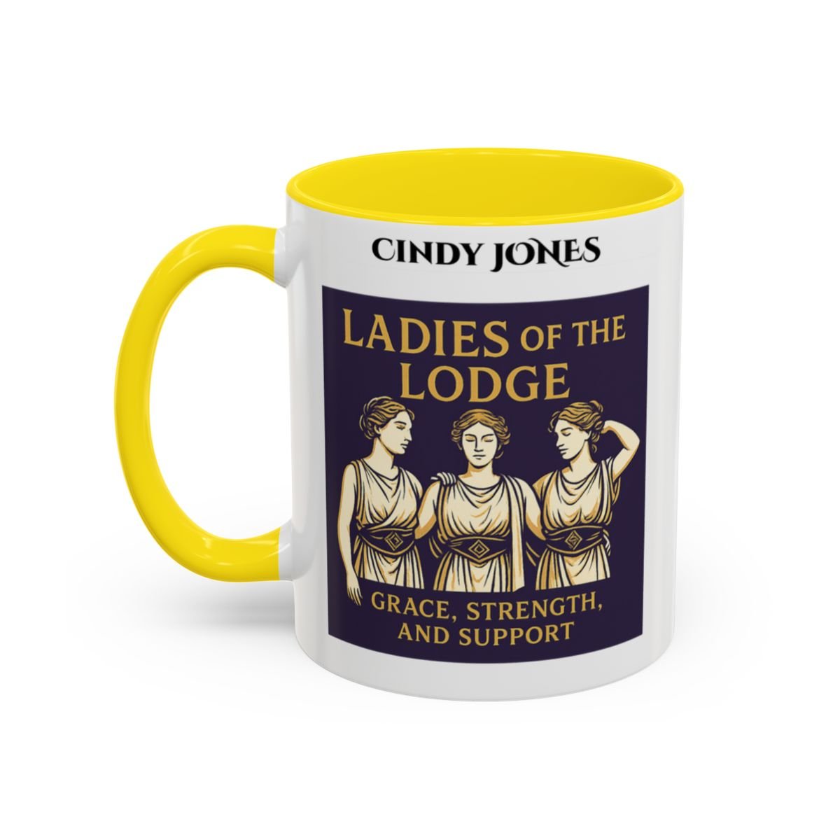 Premium Personalised Freemason Colour Rim Mug - Ladies Night Design - Grace Strength and Support - Masonic Mugs