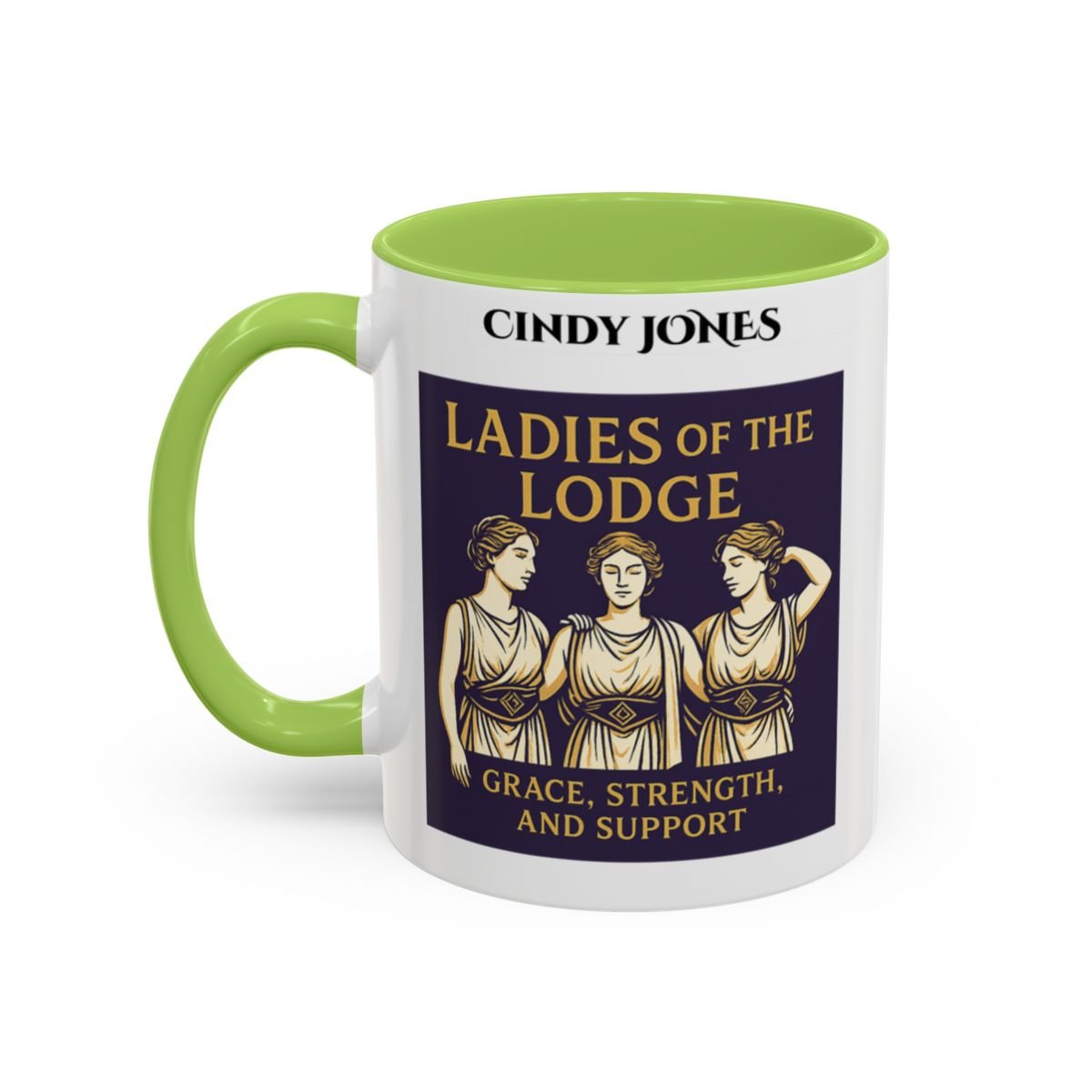 Premium Personalised Freemason Colour Rim Mug - Ladies Night Design - Grace Strength and Support - Masonic Mugs