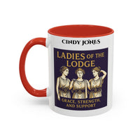 Premium Personalised Freemason Colour Rim Mug - Ladies Night Design - Grace Strength and Support - Masonic Mugs