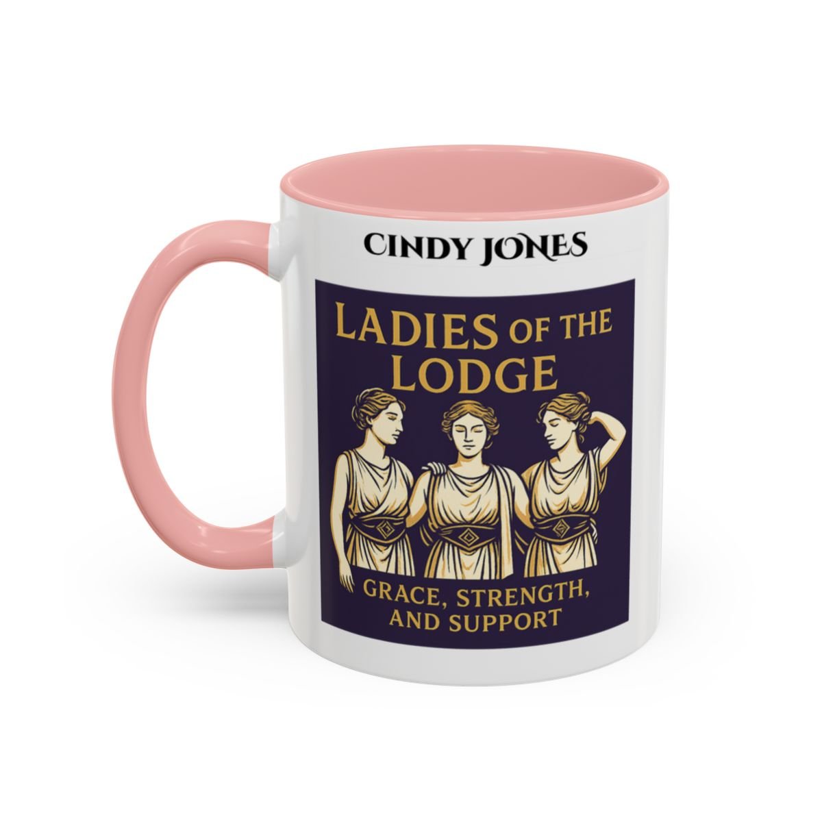 Premium Personalised Freemason Colour Rim Mug - Ladies Night Design - Grace Strength and Support - Masonic Mugs