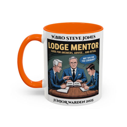 Premium Personalised Freemason Colour Rim Mug - Lodge Mentor Design - Guide for Answers Advise and Ritual - Masonic Mugs