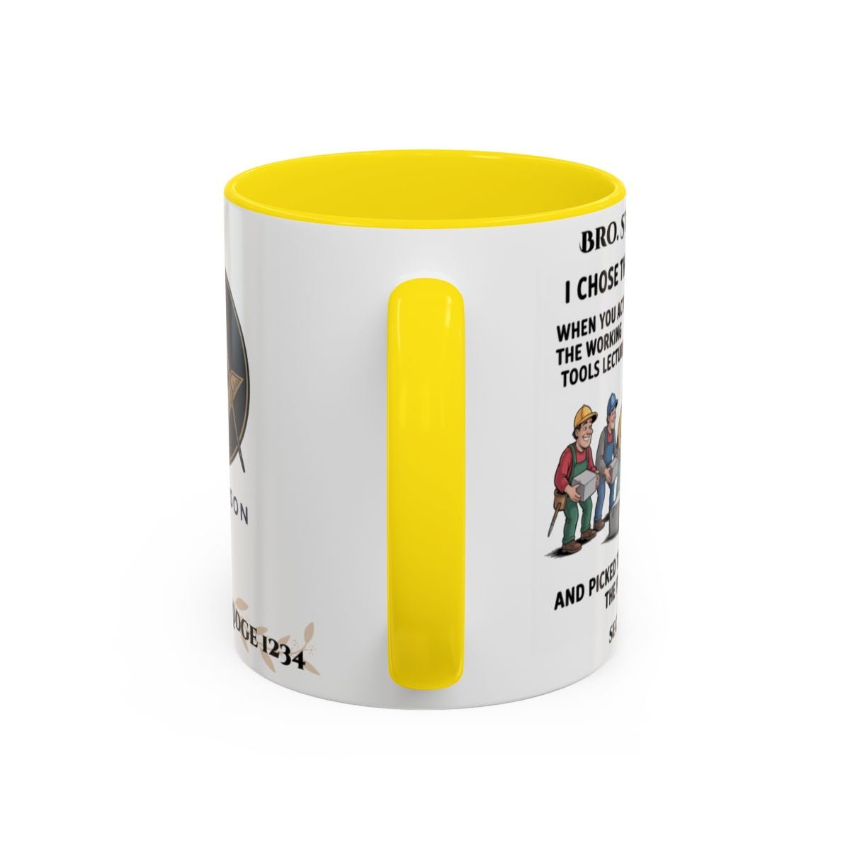 Premium Personalised Freemason Colour Rim Mug - Mark Choosing the right stone - Masonic Mugs