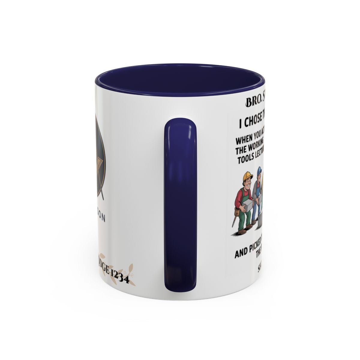 Premium Personalised Freemason Colour Rim Mug - Mark Choosing the right stone - Masonic Mugs