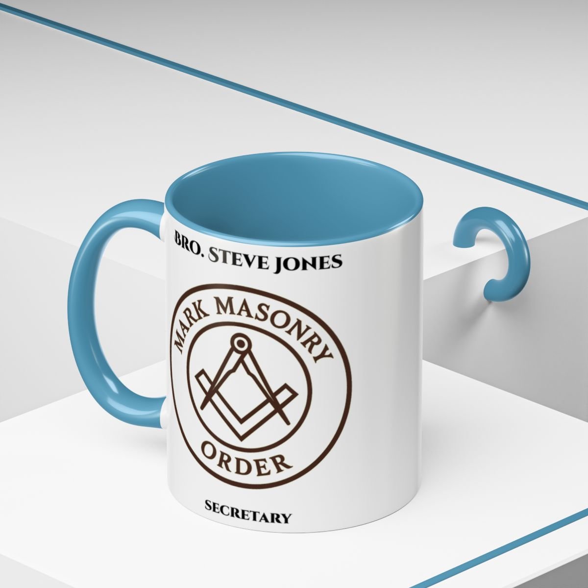 Premium Personalised Freemason Colour Rim Mug - Mark Masonry Emblem - Masonic Mugs