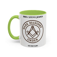 Premium Personalised Freemason Colour Rim Mug - Mark Masonry Emblem - Masonic Mugs