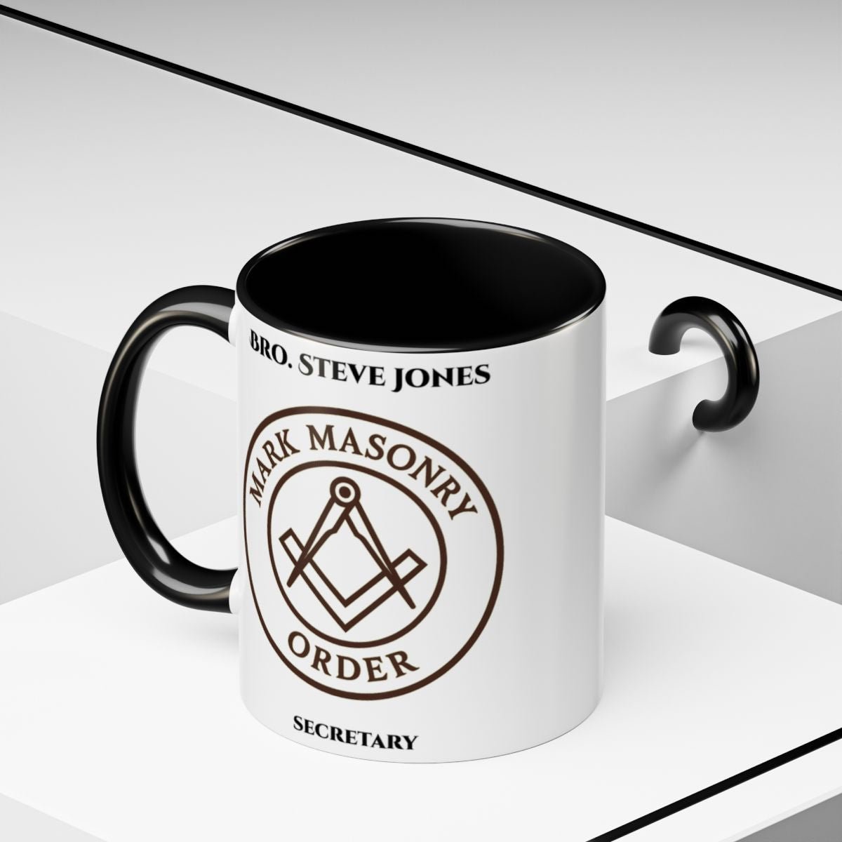 Premium Personalised Freemason Colour Rim Mug - Mark Masonry Emblem - Masonic Mugs
