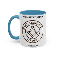 Premium Personalised Freemason Colour Rim Mug - Mark Masonry Emblem - Masonic Mugs