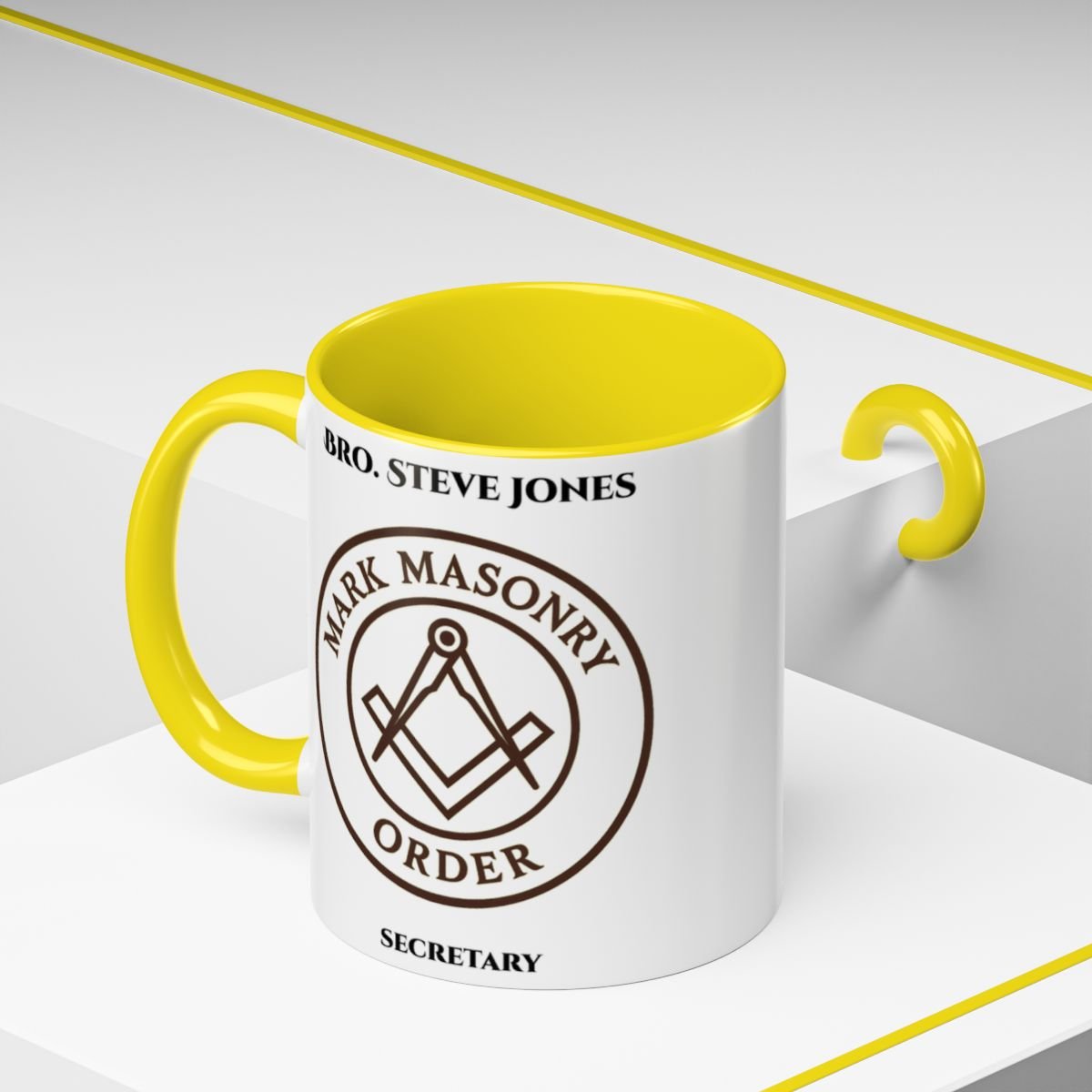 Premium Personalised Freemason Colour Rim Mug - Mark Masonry Emblem - Masonic Mugs