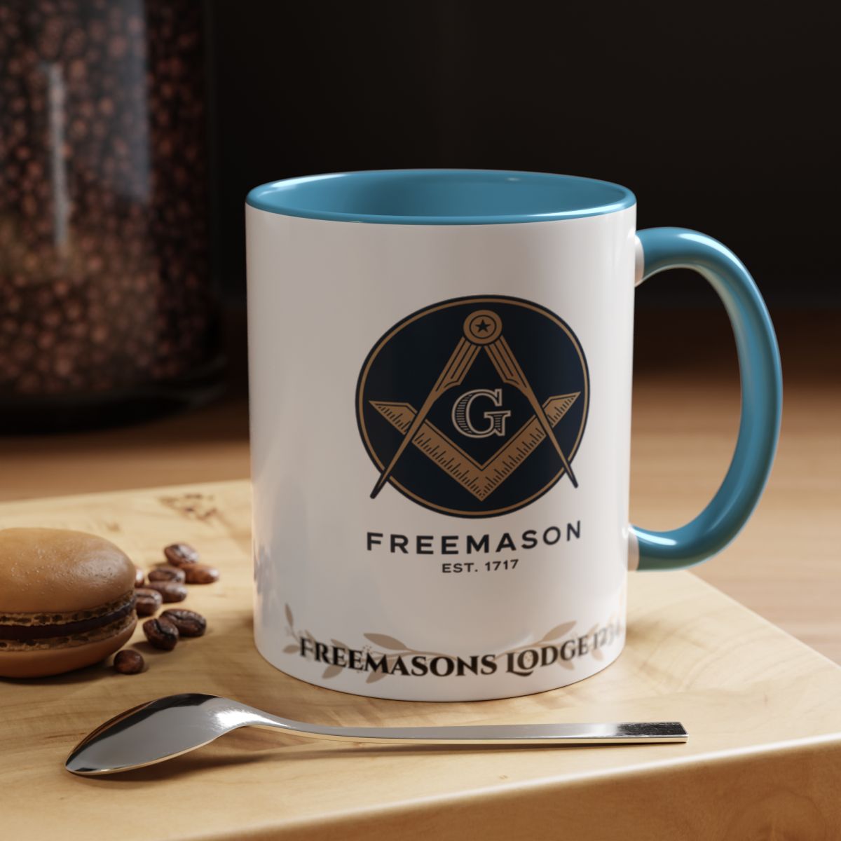 Premium Personalised Freemason Colour Rim Mug - Mark Masonry Emblem - Masonic Mugs