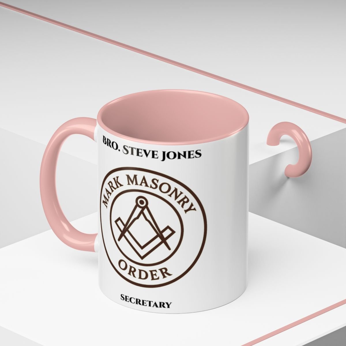 Premium Personalised Freemason Colour Rim Mug - Mark Masonry Emblem - Masonic Mugs