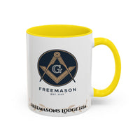Premium Personalised Freemason Colour Rim Mug - Membership Officer Design Hand shake - Masonic Mugs