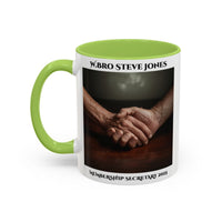 Premium Personalised Freemason Colour Rim Mug - Membership Officer Design Hand shake - Masonic Mugs