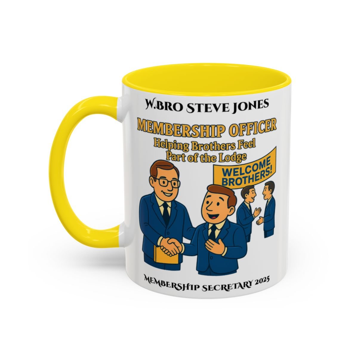 Premium Personalised Freemason Colour Rim Mug - Membership Officer Design Helping brothers feel part of the lodge - Masonic Mugs