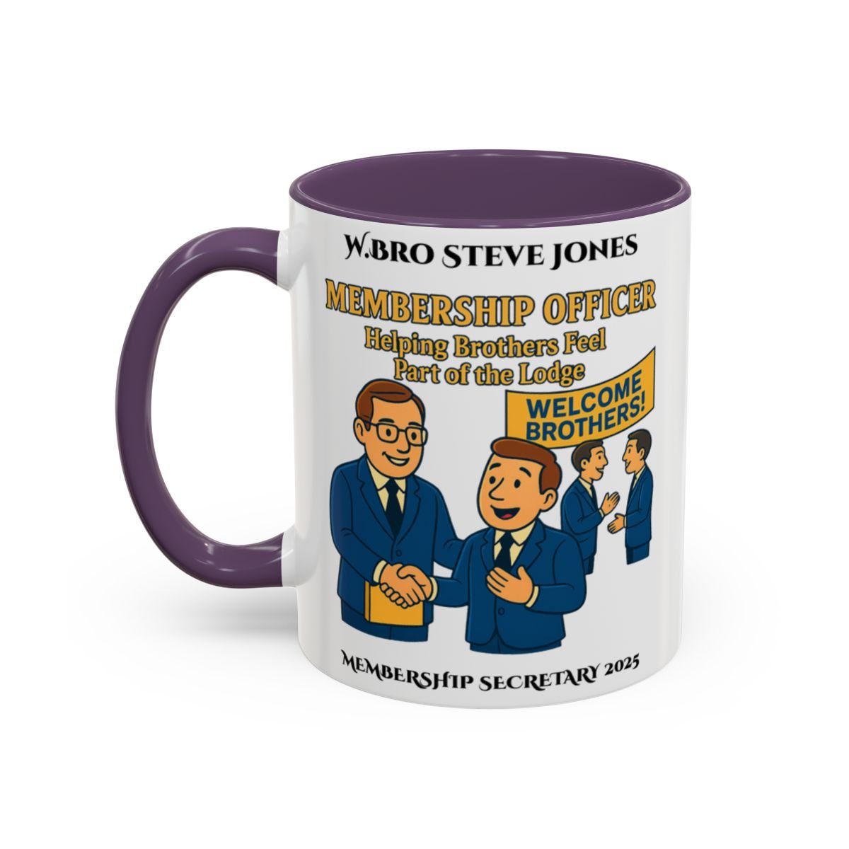 Premium Personalised Freemason Colour Rim Mug - Membership Officer Design Helping brothers feel part of the lodge - Masonic Mugs