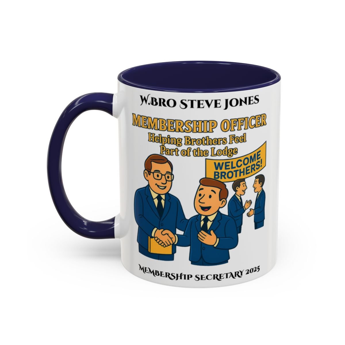 Premium Personalised Freemason Colour Rim Mug - Membership Officer Design Helping brothers feel part of the lodge - Masonic Mugs