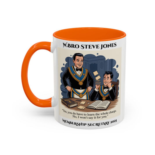 Premium Personalised Freemason Colour Rim Mug - Membership Officer Design - Yes you do have to learn the whole charge - Masonic Mugs