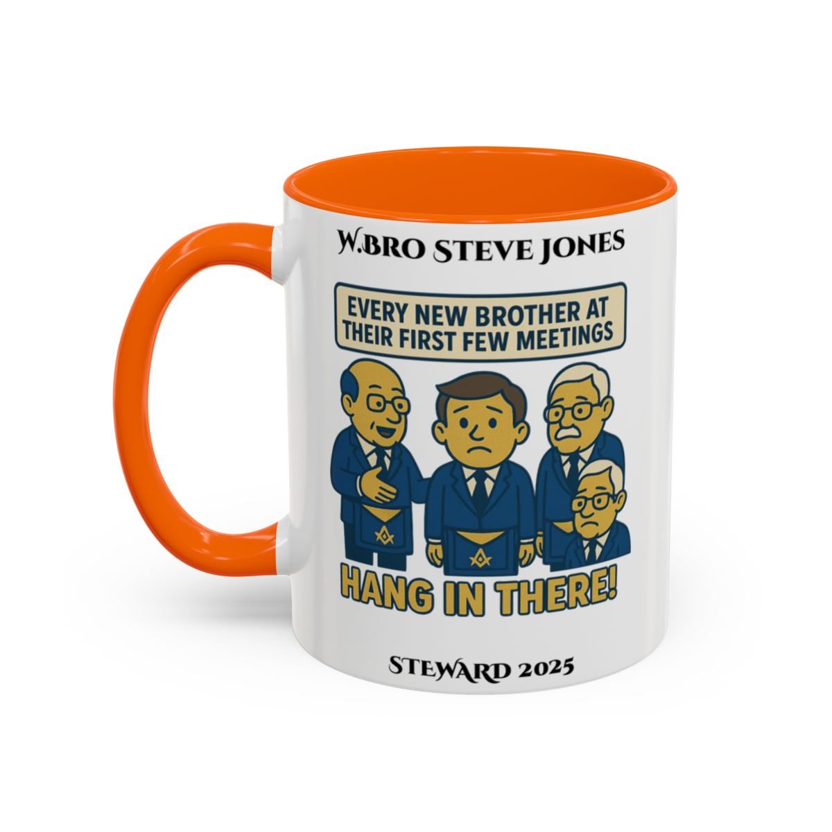 Premium Personalised Freemason Colour Rim Mug - Meme - Every new member at meetings - Masonic Mugs
