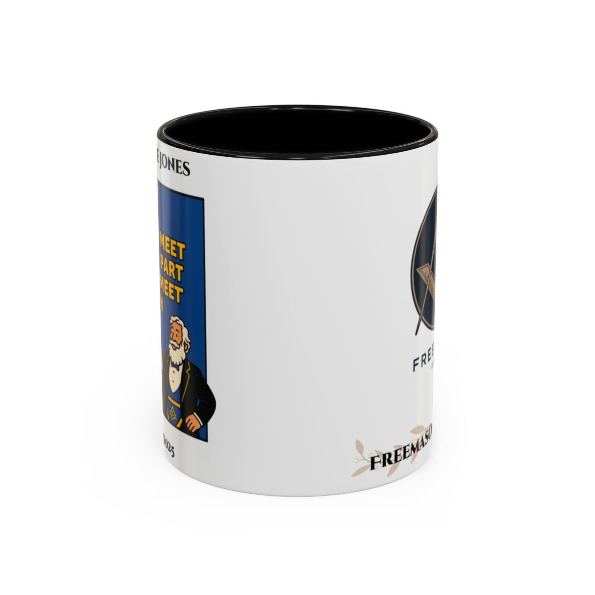 Premium Personalised Freemason Colour Rim Mug - Meme - Happy to meet, Sorry to Part, Happy to Meet again - Masonic Mugs