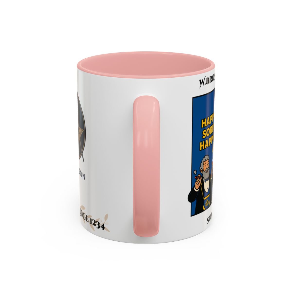 Premium Personalised Freemason Colour Rim Mug - Meme - Happy to meet, Sorry to Part, Happy to Meet again - Masonic Mugs