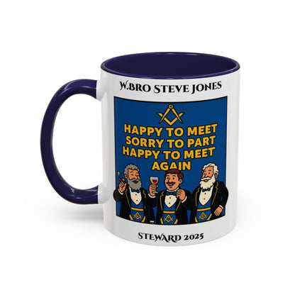 Premium Personalised Freemason Colour Rim Mug - Meme - Happy to meet, Sorry to Part, Happy to Meet again - Masonic Mugs